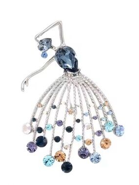 Silver-Tone Ballerina Brooch with Blue and Multicolor Stones